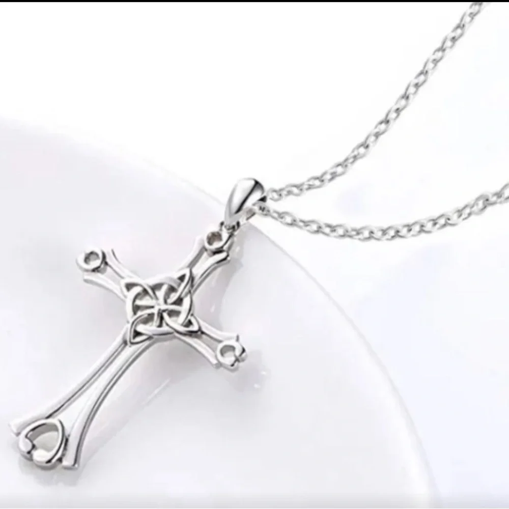 Cross Pendant Necklace Silver‎ (1 )Celtic Scottish Irish Pendant 18-22’chain NEW